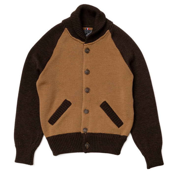 Cardigan laine "VARSITY" Marron