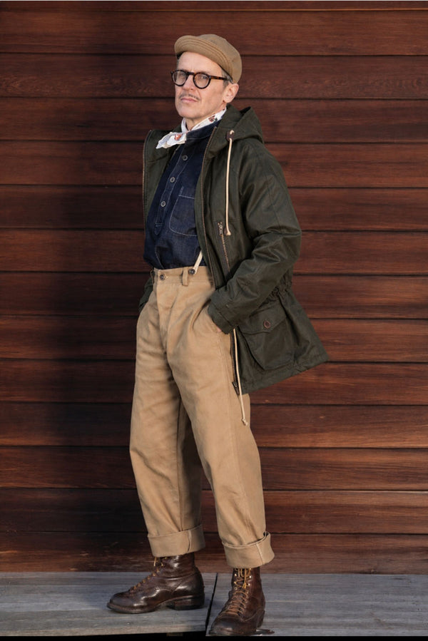 "EXPEDITION" Olive Green Oiled Cotton Parka