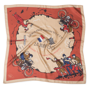 Carré de soie "GRAND PRIX " Rouille