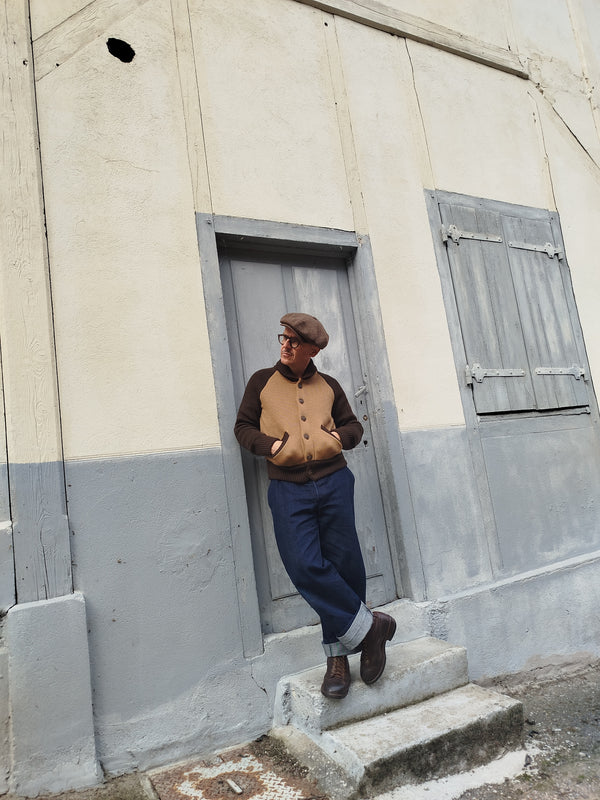 Cardigan laine "VARSITY" Marron